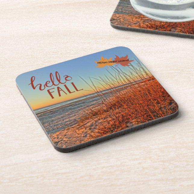 Hello Fall Hilton Head Island Beach South Carolina Beverage Coaster (Left Side)