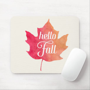 Hello Fall Leaf Autumn Quote Watercolor Mouse Pad