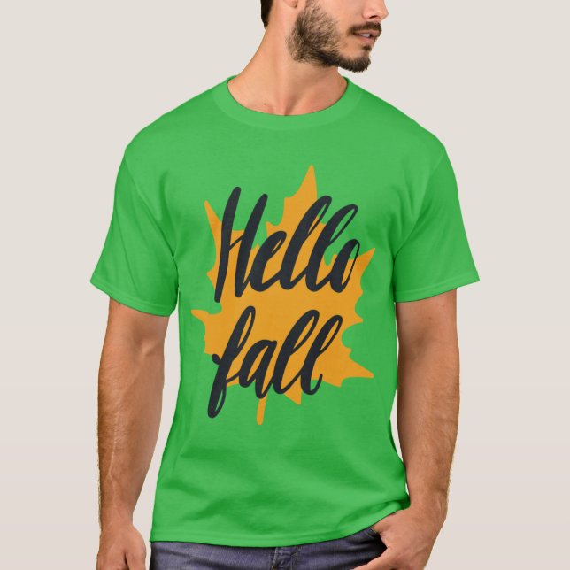 Hello Fall Leaf Graphic Design T-Shirt (Front)