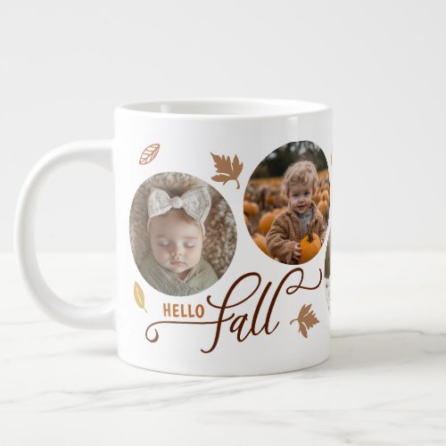 Hello Fall Leaves 5 Photo Collage Giant Coffee Mug