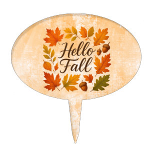 Hello Fall leaves and acorns Cake Topper