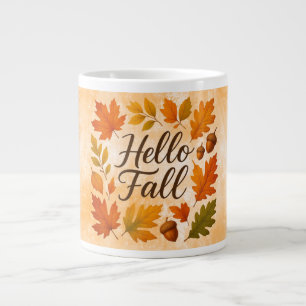 Hello Fall leaves and acorns Giant Coffee Mug