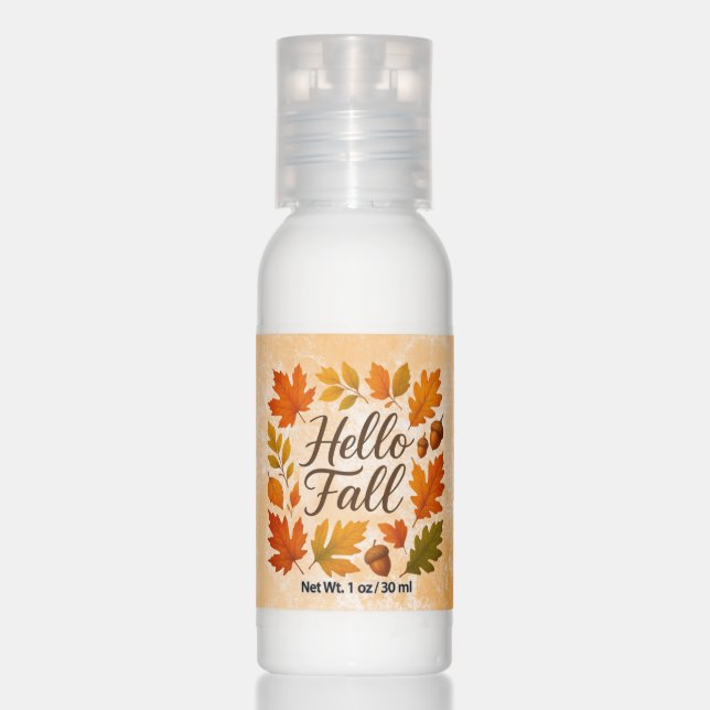 Hello Fall leaves and acorns Hand Lotion (Front)