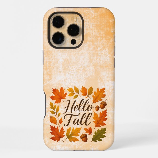 Hello Fall leaves and acorns Iphone Case (Back)