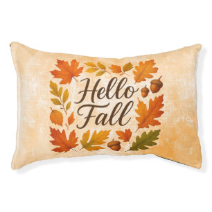 Hello Fall leaves and acorns Pet Bed