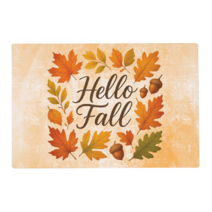 Hello Fall leaves and acorns Placemat