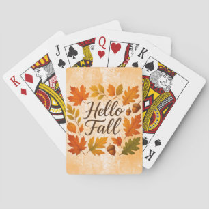 Hello Fall leaves and acorns Poker Cards