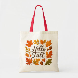 Hello Fall leaves and acorns Tote Bag