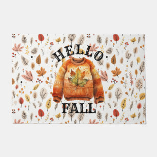 Hello Fall Leaves Simple Foliage Pattern Harvest Doormat