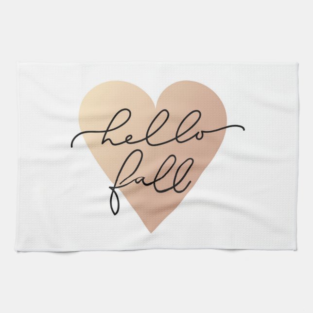 Hello Fall Love Heart Kitchen Towel (Horizontal)
