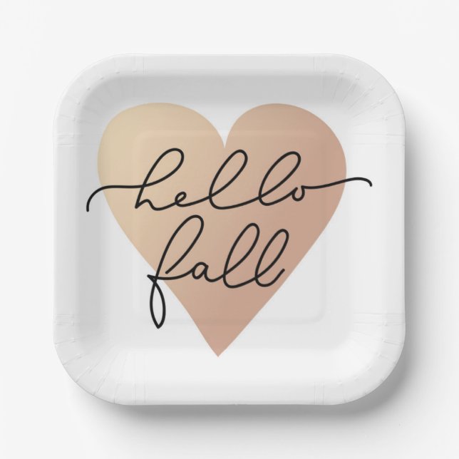 Hello Fall Love Heart Paper Plates (Front)