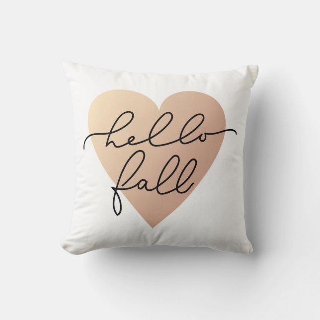 Hello Fall Love Heart Throw Pillow (Front)