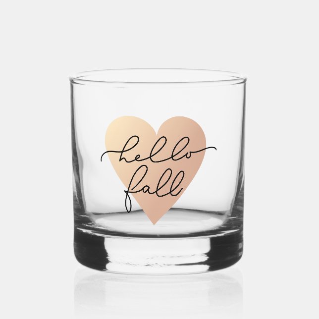 Hello Fall Love Heart Whiskey Glass (Front)