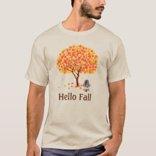 Hello Fall Maple Tree, Squirrel and Acorn Seasonal T-Shirt