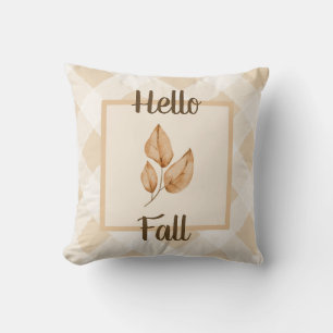 Hello Fall Neutral Autumn Leaves Rustic Home Decor Throw Pillow