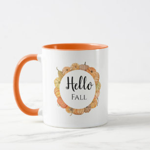 Hello Fall Oange Watercolor Cute Pumpkin Design Mug
