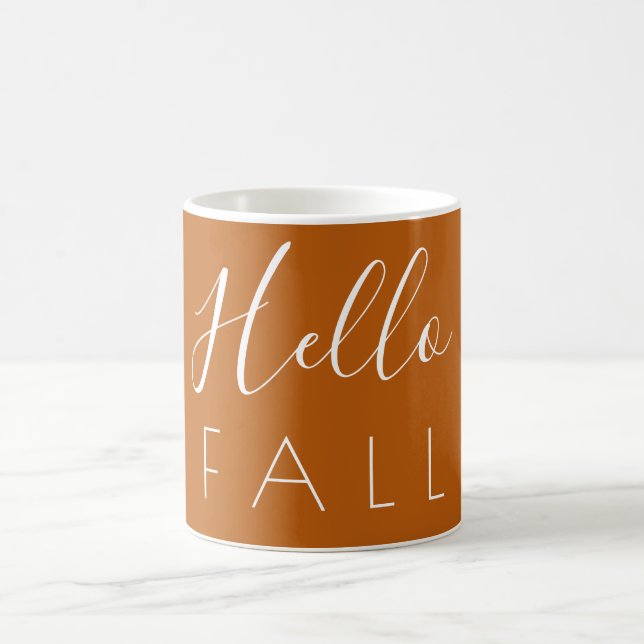 Hello Fall Orange Minimalist Autumn Coffee Mug (Center)