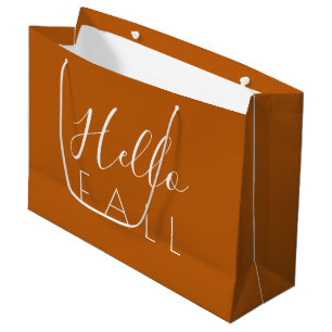 Hello Fall Orange Minimalist Autumn Large Gift Bag