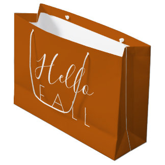 Hello Fall Orange Minimalist Autumn Large Gift Bag