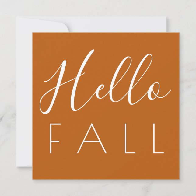Hello Fall Orange Minimalist Autumn Square Note Card (Front)