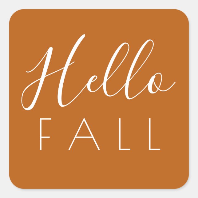 Hello Fall Orange Minimalist Autumn Square Sticker (Front)