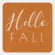 Hello Fall Orange Minimalist Autumn Square Sticker | Zazzle