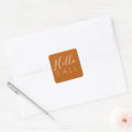 Hello Fall Orange Minimalist Autumn Square Sticker | Zazzle