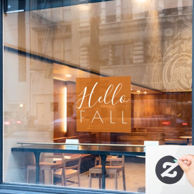 Hello Fall Orange Minimalist Autumn Window Cling (Cafe Window)