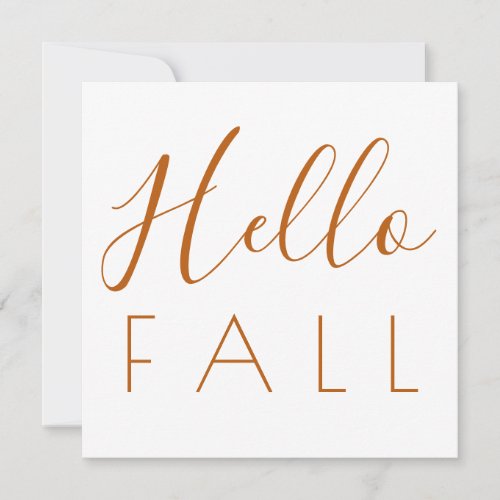 Hello Fall Orange Minimalist Typography Autumn  Note Card