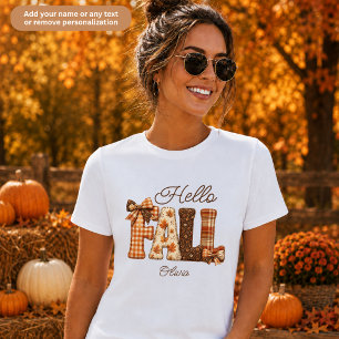 Hello Fall Patchwork Style Letters Personalized T-Shirt