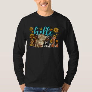 Hello Fall Plaid Cow Farm Animals Cow  Farmer Girl T-Shirt
