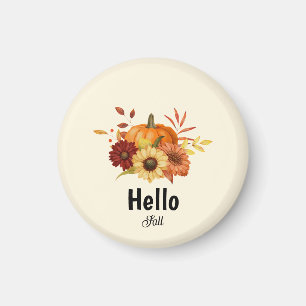 Hello Fall Pumpkin and Sunflower Rustic Autumn Magnet