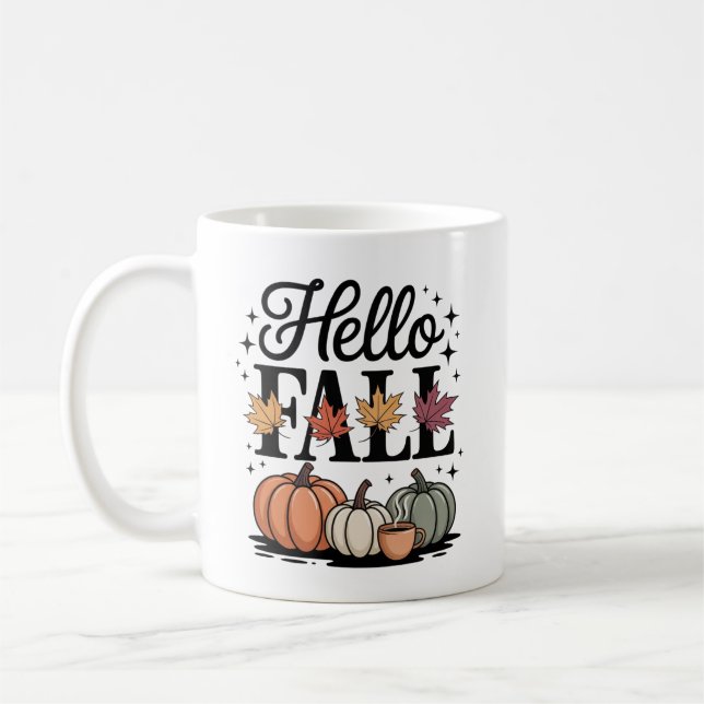 Hello Fall Pumpkin Autumn Coffee Mug (Left)