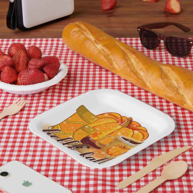 Hello Fall Pumpkin & Boots Paper Plate (Picnic)