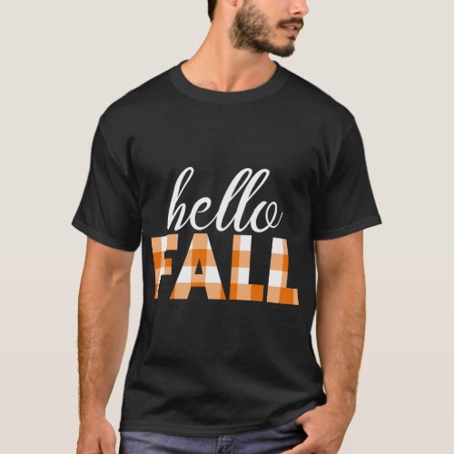 Hello Fall Pumpkin Buffalo Plaid Autumn Thanksgivi T_Shirt