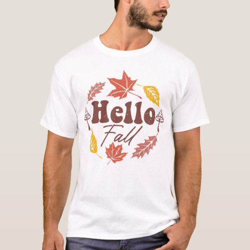 Hello Fall Pumpkin Halloween Groovy Fall Season T_Shirt