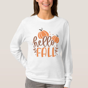 Hello Fall Pumpkin & Leaves Simple Autumn T-Shirt