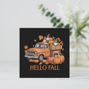 Hello Fall Pumpkin Pickup Truck Gnome Autumn Tree Holiday Card
