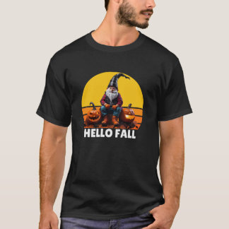 Hello Fall Pumpkin Plaid Truck Gnomes For Hallowee T-Shirt