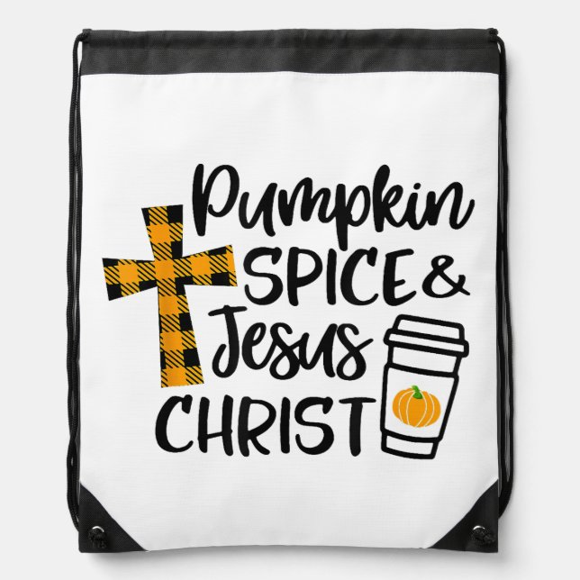 Hello Fall Pumpkin Spice & Jesus Christ Fall Chris Drawstring Bag (Front)