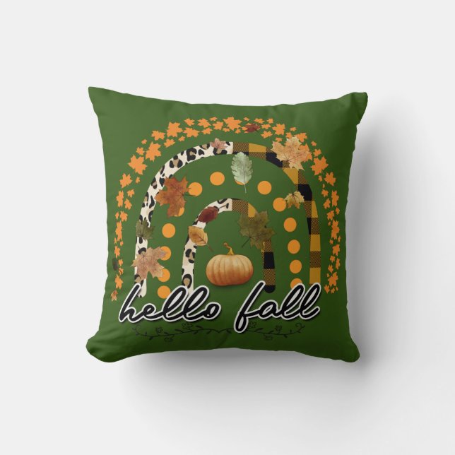 Hello Fall Pumpkin Trendy Cotton 16"X16 Throw Pillow (Front)