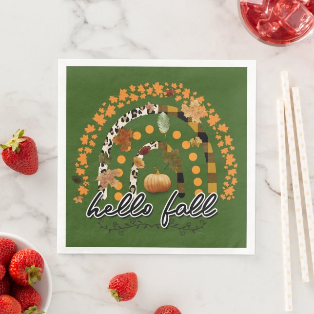 Hello Fall Pumpkin Trendy Paper Dinner Napkins (Insitu)