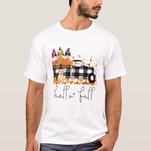 Hello Fall Pumpkin Truck Gnomes Dog Graphic Women T_Shirt