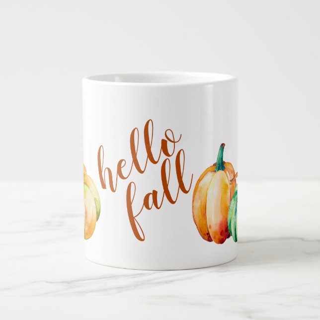 Hello Fall, Pumpkins A Plenty Giant Coffee Mug (Front)
