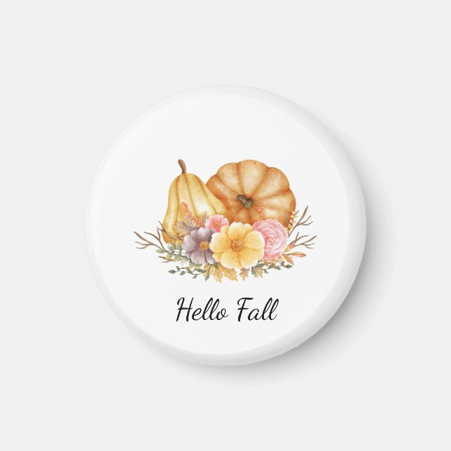 Hello Fall Pumpkins and Flowers – Cozy Autumn Magnet (Front)