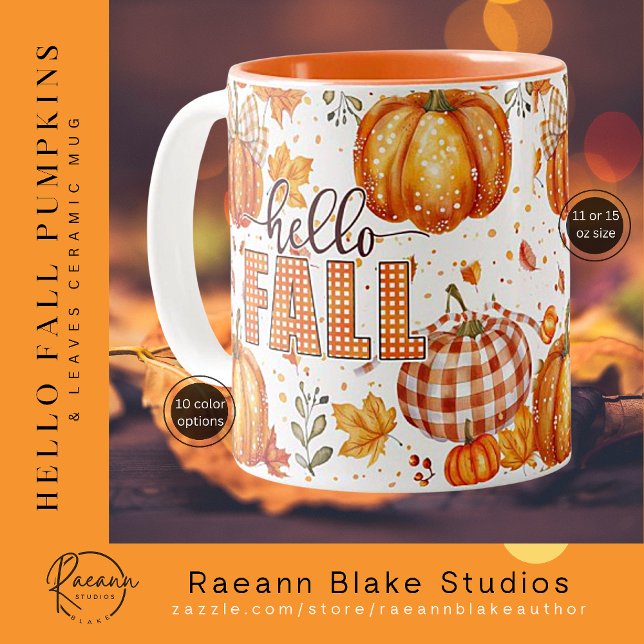 "Hello Fall" Pumpkins and Leaves Ceramic Mug (Creator Uploaded)