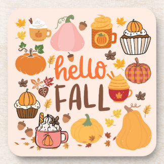 Hello Fall Pumpkins Beverage Coaster