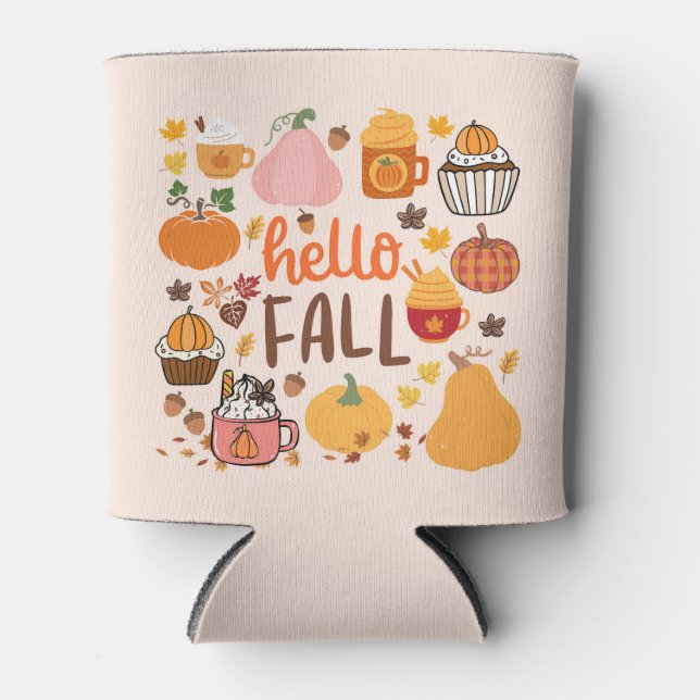   Hello Fall Pumpkins Can Cooler (Front)