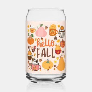 Hello Fall Pumpkins Can Glass