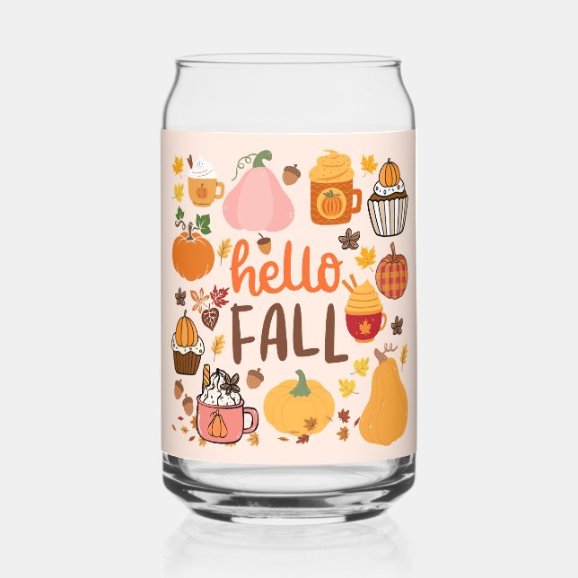  Hello Fall Pumpkins Can Glass (Front)